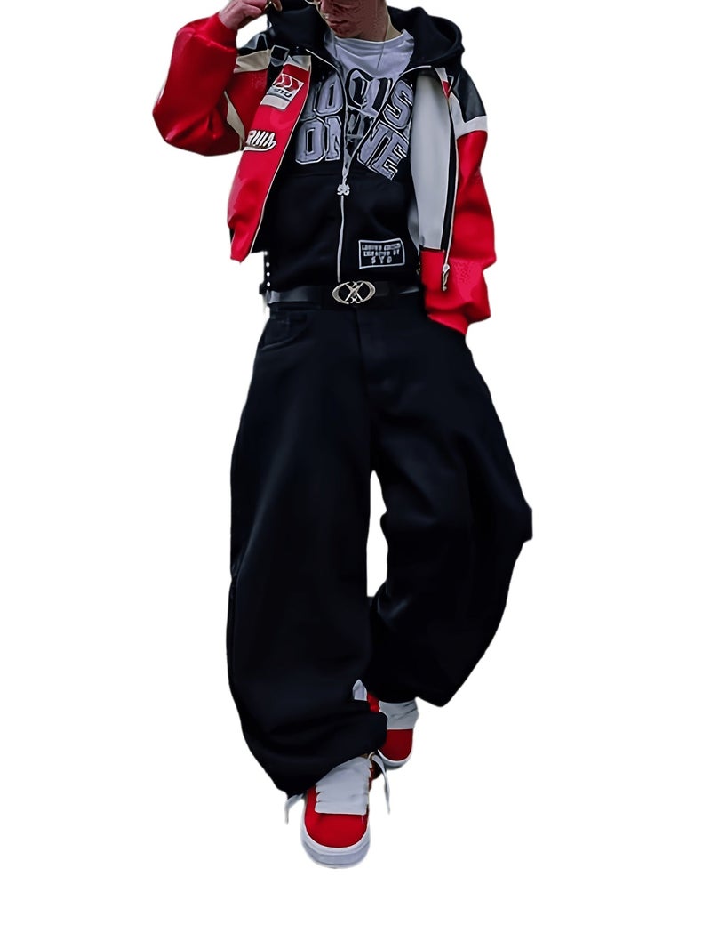 Solid Easy American Men'S Loose Wide-Leg Pants Versatile Casual Denim Straight Jeans - Image 1