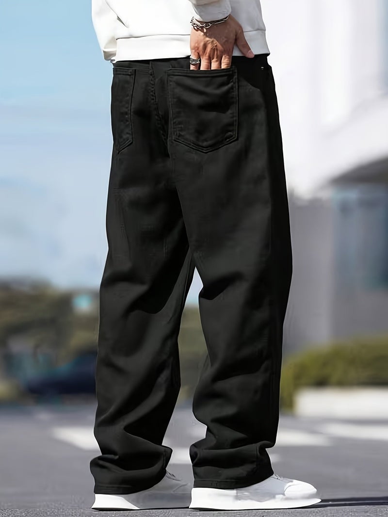 Solid Easy American Men'S Loose Wide-Leg Pants Versatile Casual Denim Straight Jeans - Image 5