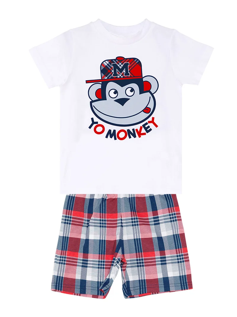 Denokids Monkey Plaid Boy Shorts Set