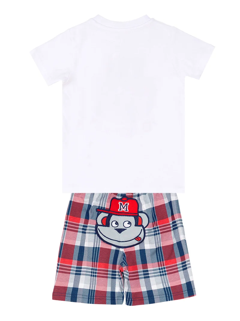 Denokids Monkey Plaid Boy Shorts Set