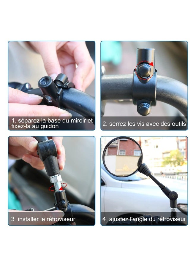 Motorcycle Mirror, Universal Motorcycle Mirror with 7/8 Inch 22 mm Handlebar Clamp, Universal Foldable Round Rear View Mirror for Motorcycles, Street Bikes, Scooters and Sports Motorcycles