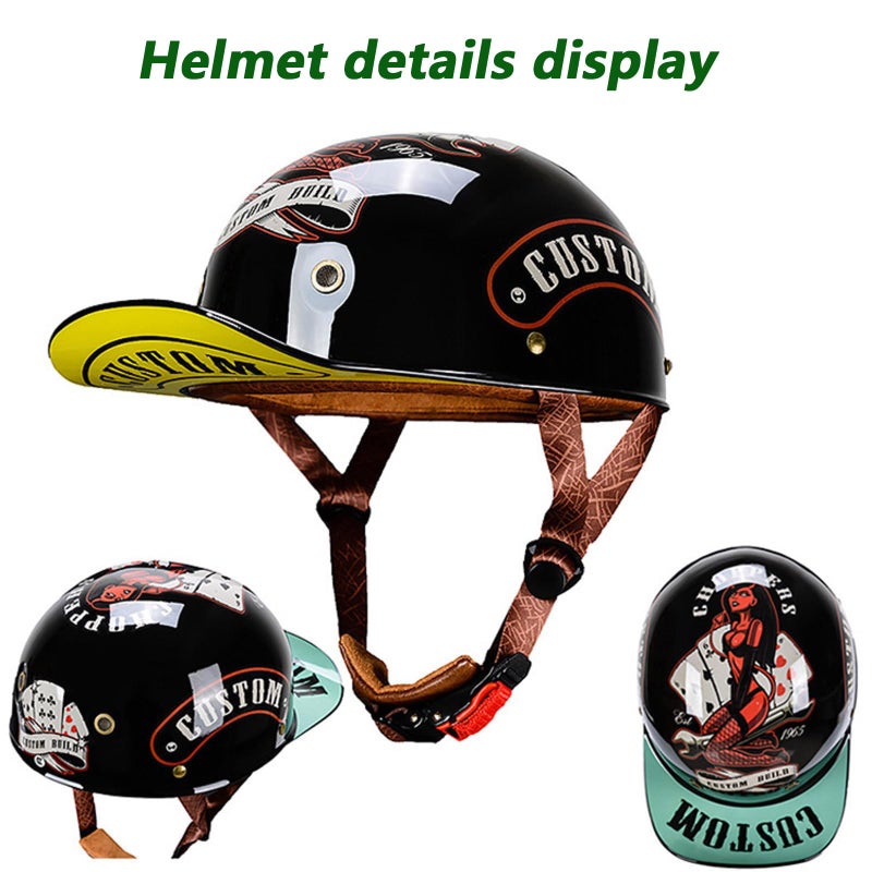 CHPINGN Baseball Motorcycle Helmet DOT Approved Helmets for Adults Motorcycle Half Helmet Universal Hat with Adjustable Quick Release Buckle, Bicycle Cruiser Scooter - Image 2