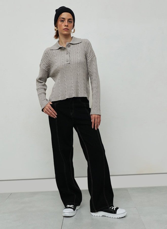 STREET 9 Grey Knitted Pullover for Women - Image 5