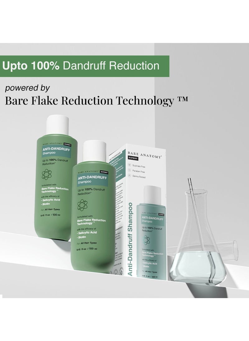 BARE ANATOMY - Bare Anatomy Anti Dandruff Shampoo | Reduces Up to 100% Dandruff and Strengthens Hair | Derma Approved Shampoo with Salicylic Acid & Biotin | Shampoo For All Hair types | For Women And Men | 250ml - Image 1