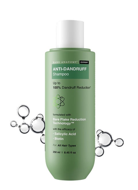 Bare Anatomy Anti Dandruff Shampoo | Reduces Up to 100% Dandruff and Strengthens Hair | Derma Approved Shampoo with Salicylic Acid & Biotin | Shampoo For All Hair types | For Women And Men | 250ml