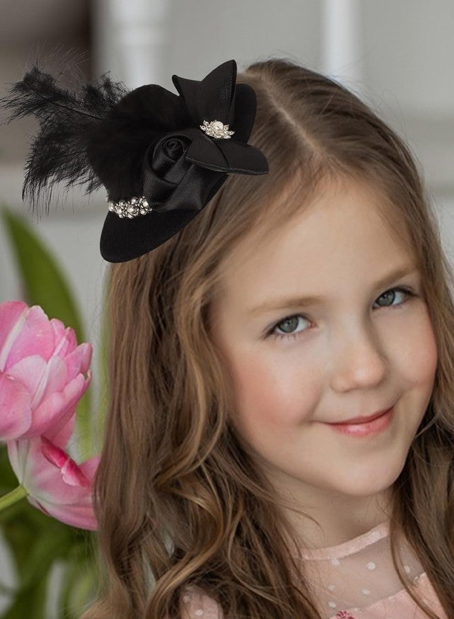 Bohend Mini Fascinator Hat Black Flower Feather Hair Clip Tea Party Hats Fancy Girls Accessory for Women (Black) - Image 2