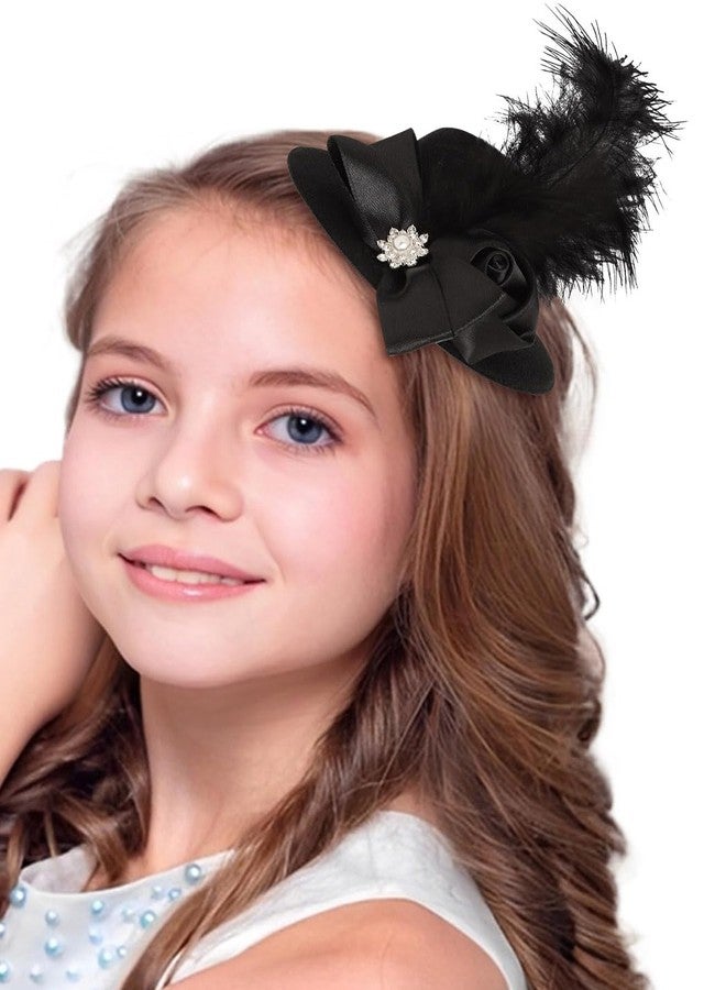 Bohend Mini Fascinator Hat Black Flower Feather Hair Clip Tea Party Hats Fancy Girls Accessory for Women (Black) - Image 1