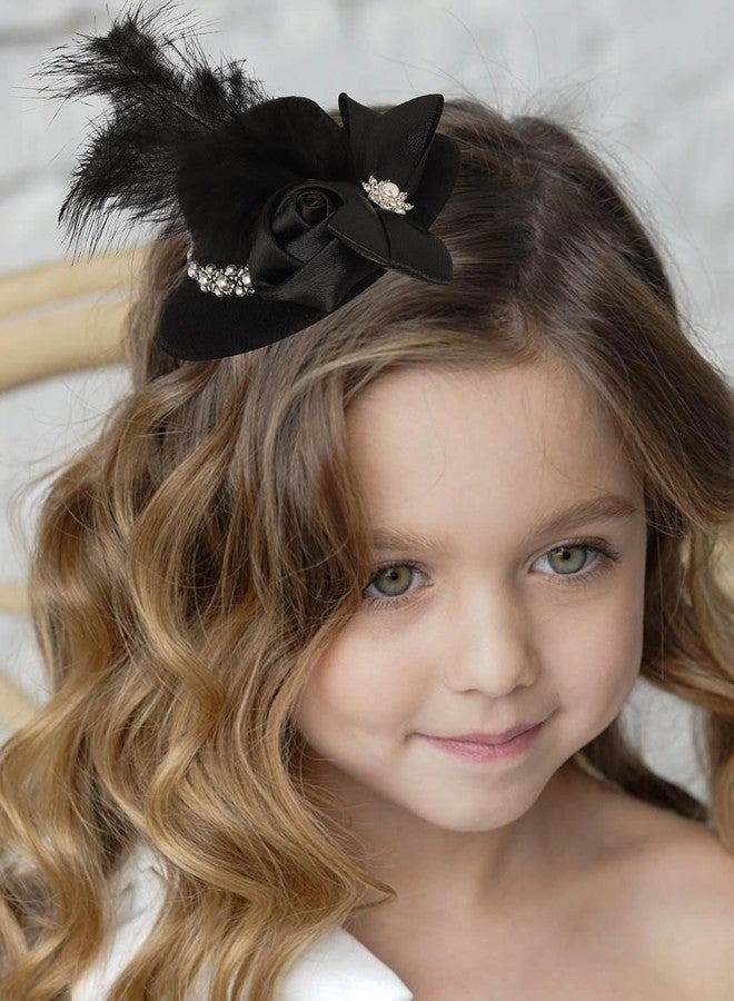 Bohend Mini Fascinator Hat Black Flower Feather Hair Clip Tea Party Hats Fancy Girls Accessory for Women (Black) - Image 5