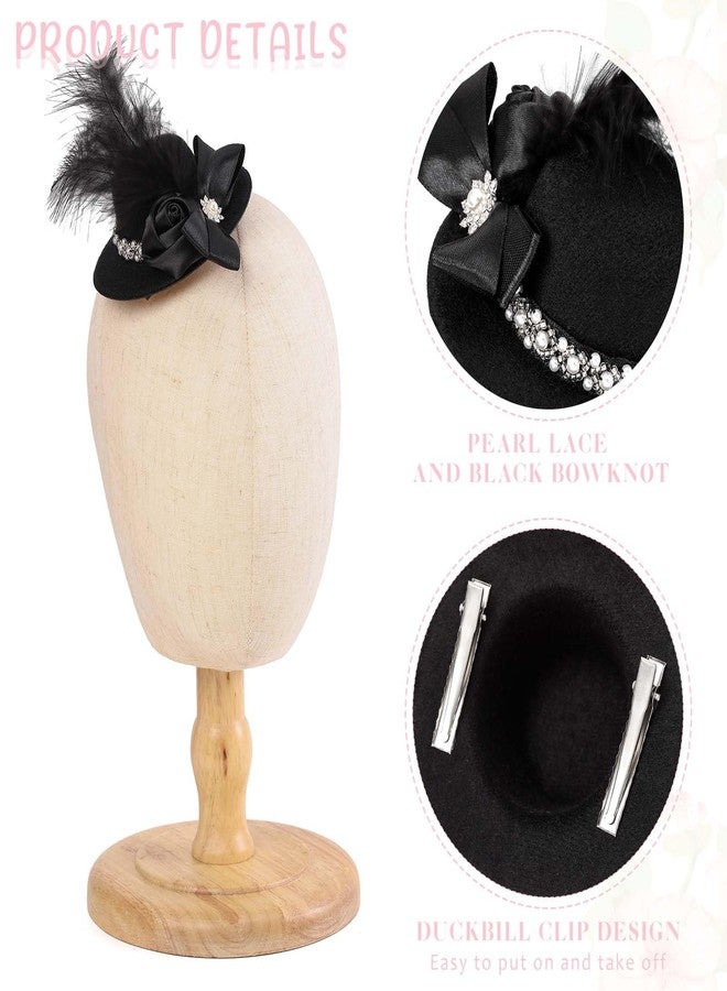 Bohend Mini Fascinator Hat Black Flower Feather Hair Clip Tea Party Hats Fancy Girls Accessory for Women (Black) - Image 3