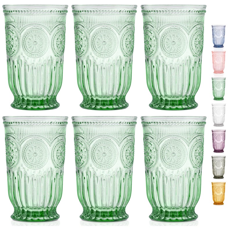 Yungala Green Highball Glasses set of 6 green glassware cups for water or cocktails vintage design green drinking glasses