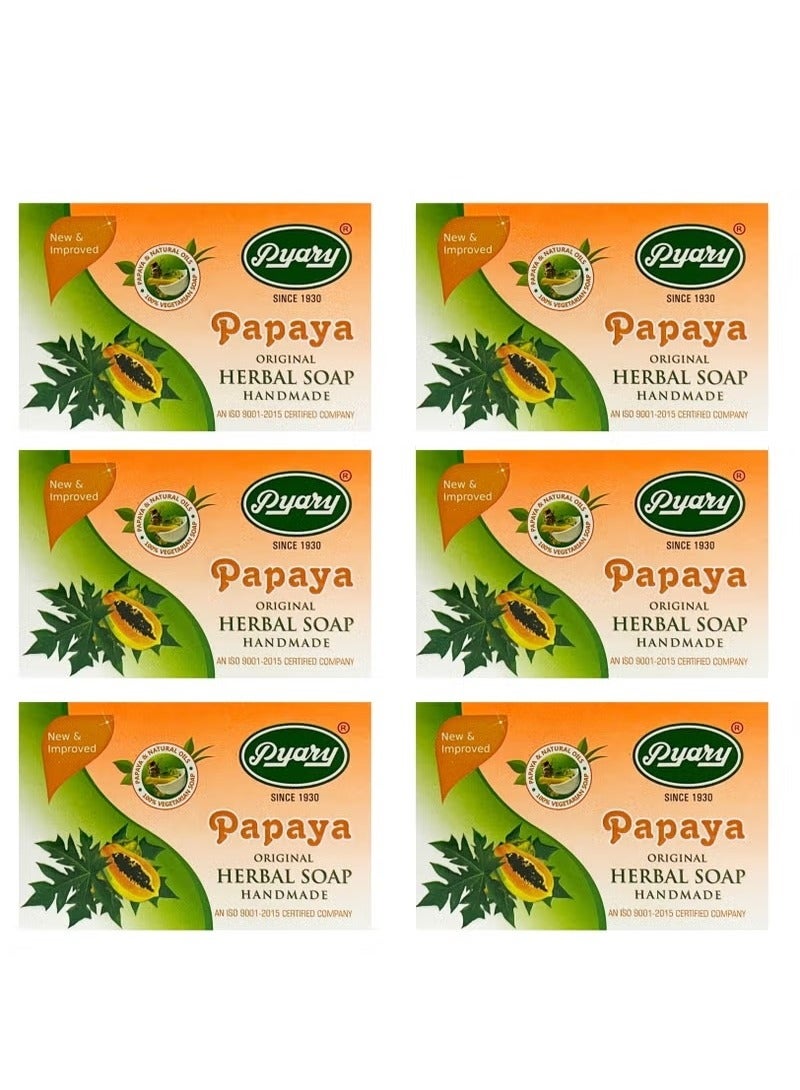 Pyary Pack Of 6 Papaya Original Herbal Soap Handmade 75gm - Image 1