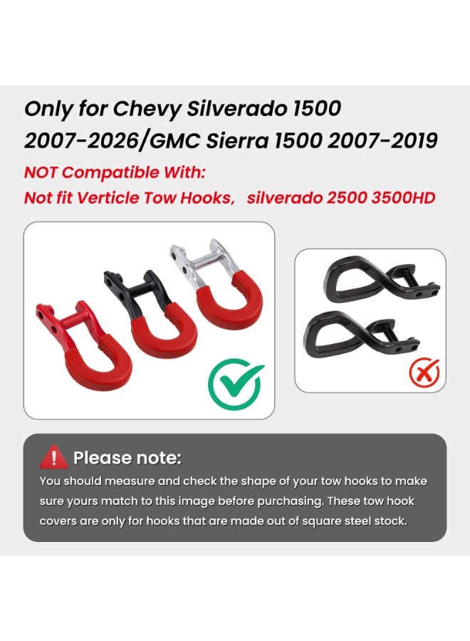 KISSUN Tow Hook Covers for Silverado 1500 2007-2026/GMC Sierra 1500 2007-2019, Long Front Tow Hooks Covers Compatible with Chevrolet Silverado 1500 Accessories Red (Not fit Verticle Tow Hooks) - Image 3