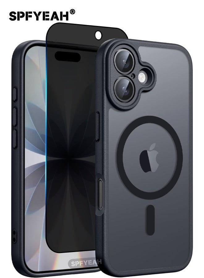 SPFYEAH [2-in-1] iPhone 17 Case with Privacy Screen Protector,  Upgraded [Full Camera Protection] [Magsafe Compatible] [Frosted Translucent] Slim Shockproof Durable Magnetic Case for iPhone 17 6.3 inch (Black, 1+1 Pack) - Image 1