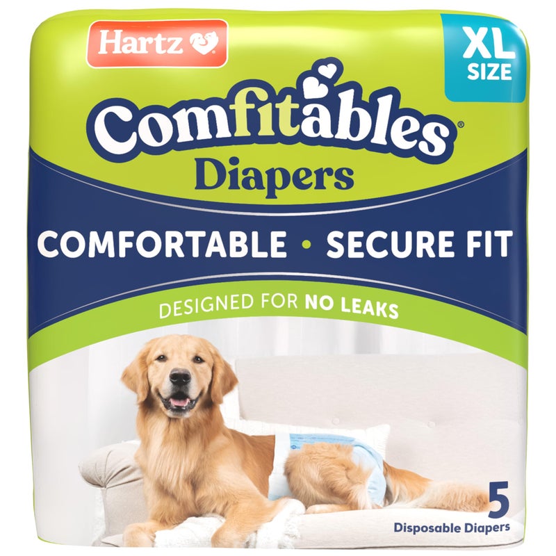 Hartz Comfitables Disposable Dog Diapers, Size XL 5 count, Comfortable & Secure Fit, Easy to Put On, Super Absorbent Male and Female Diaper - Image 1