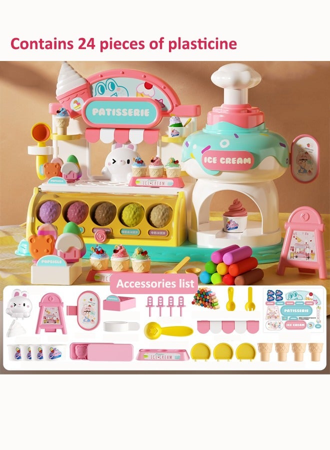Simulated ice cream parlor toys Situational simulation toys Simulate making an ice cream toy Light clay toys Toys for girls Comes with 24 sticks of plasticine - Image 1