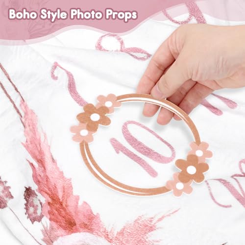 Gicoherero Floral Boho Baby Monthly Milestone Blanket Little Girl Bohemian Photo Prop Blanket Personalized Bliss Baby Present Pampas Grass Ideas for Newborn Princess Pinkk Nursery Décor 40" X 50" - Image 2