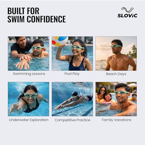 SLOVIC Swimming Goggles for Man with Adjustable Nose Bridge | Swimming Goggles for Women | Anti-Fog & UV Protected Swimming Glasses for Men | Leaf-Proof Goggle with Adjustable Straps | Green - Image 5