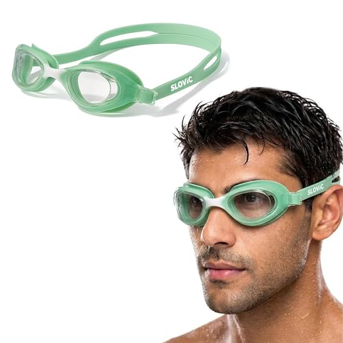 SLOVIC Swimming Goggles for Man with Adjustable Nose Bridge | Swimming Goggles for Women | Anti-Fog & UV Protected Swimming Glasses for Men | Leaf-Proof Goggle with Adjustable Straps | Green - Image 1
