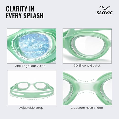 SLOVIC Swimming Goggles for Man with Adjustable Nose Bridge | Swimming Goggles for Women | Anti-Fog & UV Protected Swimming Glasses for Men | Leaf-Proof Goggle with Adjustable Straps | Green - Image 4