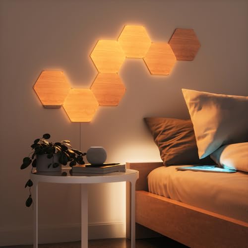 Nanoleaf أضواء حائط ذكية بتصميم خشبي من نانوليف، أضواء حائط LED سداسية تعمل مع أليكسا ومساعد جوجل، ديكور حائط منزلي لغرفة المعيشة مع مزامنة الموسيقى، تحكم باللمس، ضوء محيطي أبيض 1500-4000K، 13 قطعة - Image 2