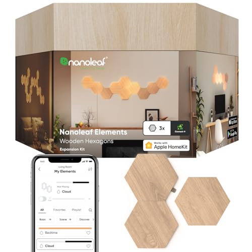Nanoleaf أضواء حائط ذكية بتصميم خشبي من نانوليف، أضواء حائط LED سداسية تعمل مع أليكسا ومساعد جوجل، ديكور حائط منزلي لغرفة المعيشة مع مزامنة الموسيقى، تحكم باللمس، ضوء محيطي أبيض 1500-4000K، 13 قطعة - Image 1