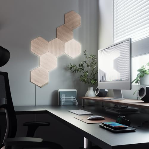 Nanoleaf أضواء حائط ذكية بتصميم خشبي من نانوليف، أضواء حائط LED سداسية تعمل مع أليكسا ومساعد جوجل، ديكور حائط منزلي لغرفة المعيشة مع مزامنة الموسيقى، تحكم باللمس، ضوء محيطي أبيض 1500-4000K، 13 قطعة - Image 3