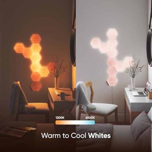 Nanoleaf أضواء حائط ذكية بتصميم خشبي من نانوليف، أضواء حائط LED سداسية تعمل مع أليكسا ومساعد جوجل، ديكور حائط منزلي لغرفة المعيشة مع مزامنة الموسيقى، تحكم باللمس، ضوء محيطي أبيض 1500-4000K، 13 قطعة - Image 4