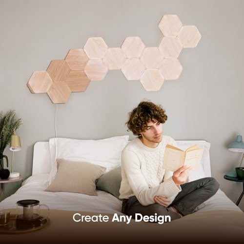 Nanoleaf أضواء حائط ذكية بتصميم خشبي من نانوليف، أضواء حائط LED سداسية تعمل مع أليكسا ومساعد جوجل، ديكور حائط منزلي لغرفة المعيشة مع مزامنة الموسيقى، تحكم باللمس، ضوء محيطي أبيض 1500-4000K، 13 قطعة - Image 5