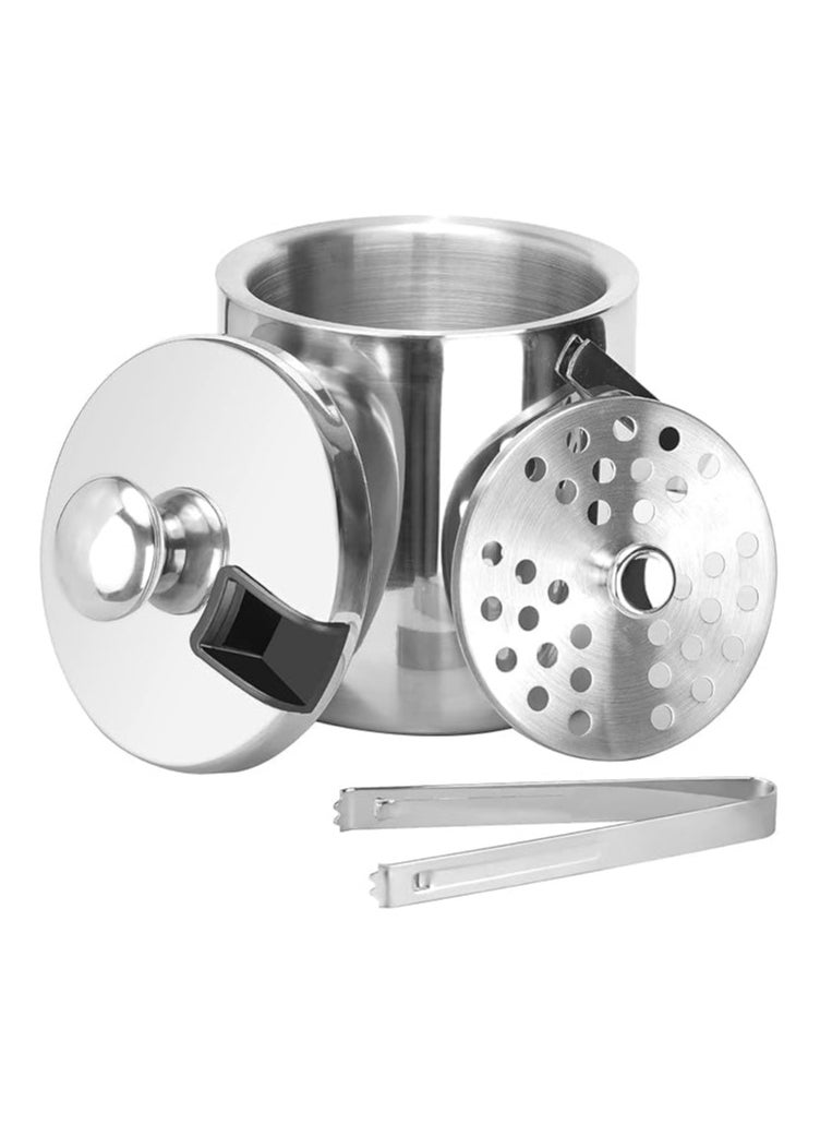 Beauenty Stainless Steel Ice Bucket with Lid, Tongs & Strainer, 1.3 Liter Capacity, Keeps Ice Cold & Dry, Comfortable Handle for Drinks, Champagne, Wine & Beer  - Image 1