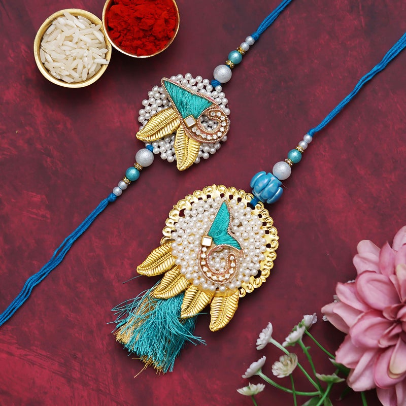 iinfinize Handmade Rakhi Combo Set For Women Men Traditional Rakhi Lumba Couple Rakhi Cotton Thread With Roli Chawal - Image 2