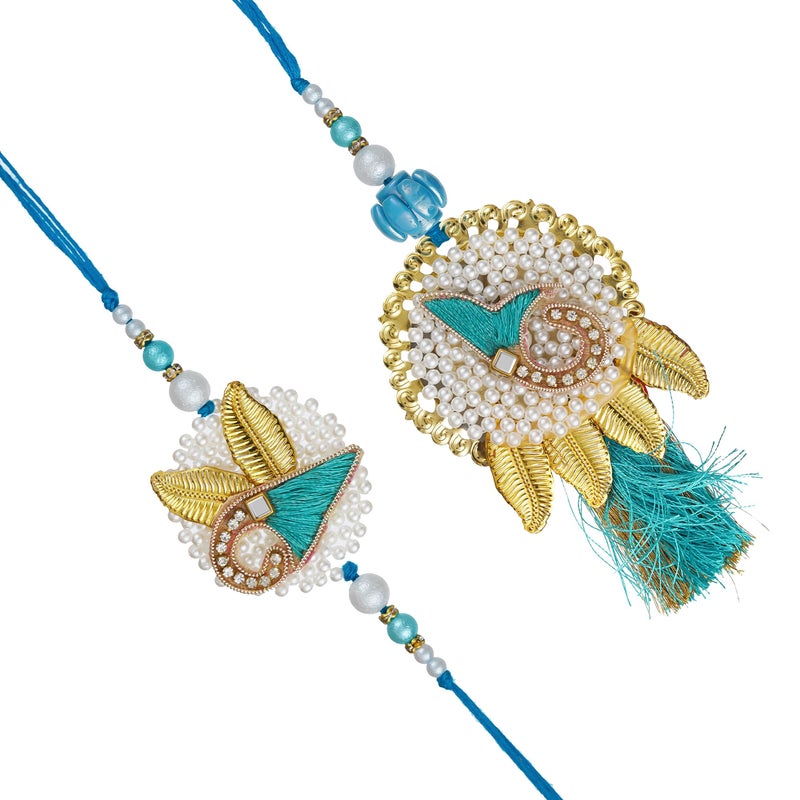 iinfinize Handmade Rakhi Combo Set For Women Men Traditional Rakhi Lumba Couple Rakhi Cotton Thread With Roli Chawal - Image 1