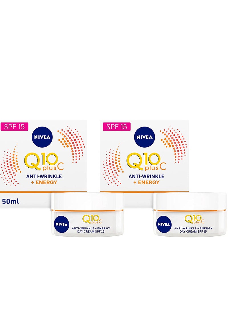 Nivea Face Cream Day Moisturizer Q10 Plus C Anti-Wrinkle And  Energy Vitamin C Pack of 2 - Image 1