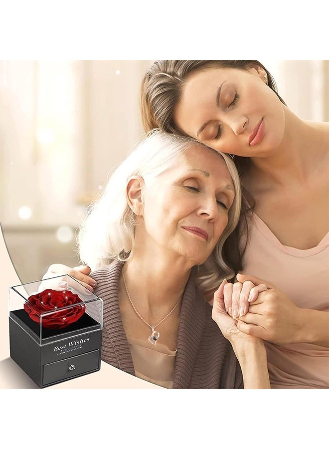 JS Preserved Rose Gifts Box, Forever Red Rose with Jewelry Necklace for Women Jewelry Sets, Eternal Flower Gifts for Mom Daughter Girlfriend Wife on Anniversary Wedding Birthday - Image 3