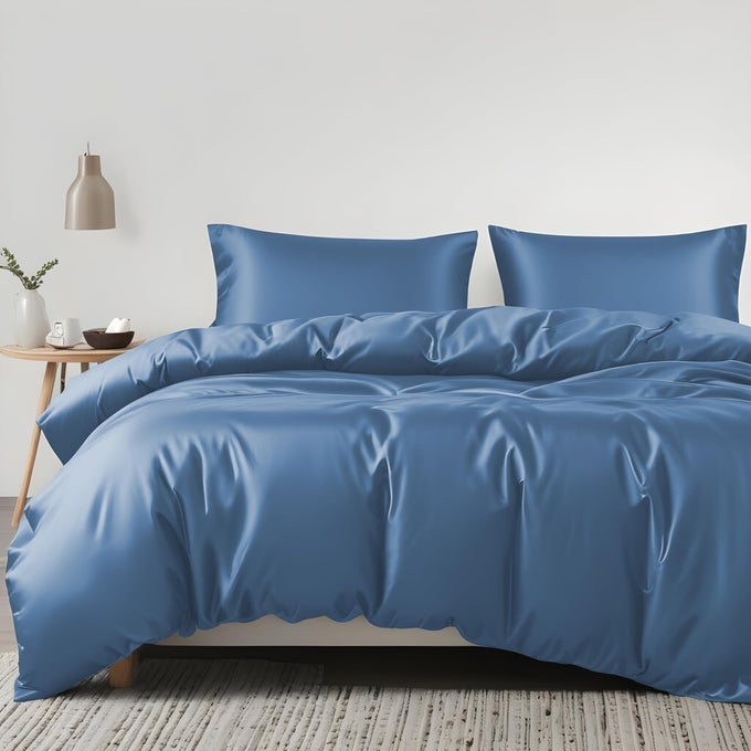 TENCEL LYOCELL DUVET COVER SET EUCALYPTUS COOLING LIGHTWEIGHT SILK COMFORTER COVER SET WITH ZIPPER CLOSURE CORNER TIES BAHAMAS BLUE KING