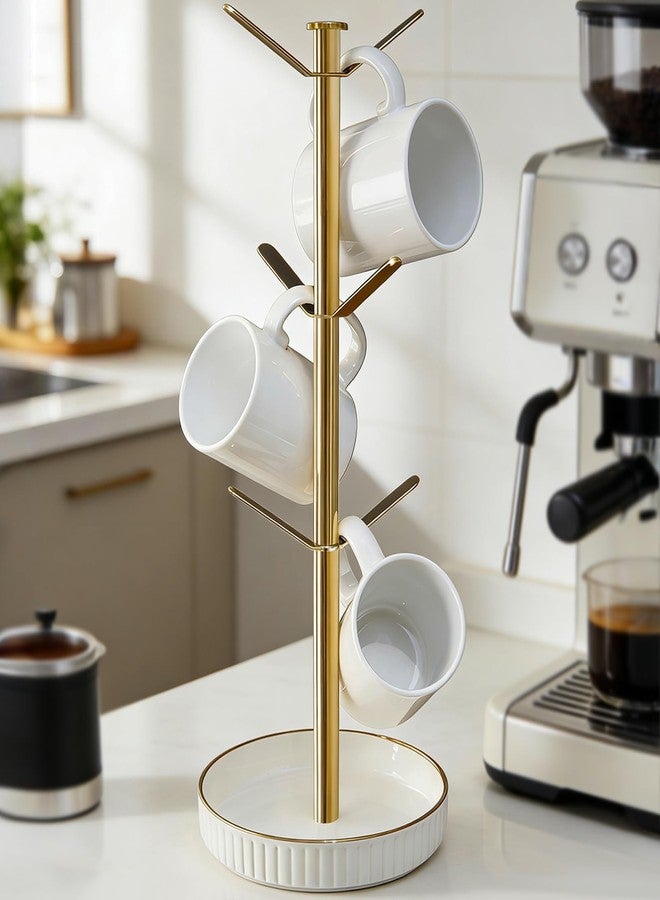 VROOMIUM Premium Ceramic Mug Holder, Extra-Large and Stable Design Fits 20oz Mugs or Cups, Built-in Storage for Coffee Bar, Easy to Clean, Ideal for Home or Gift, Golden Glow - Image 1
