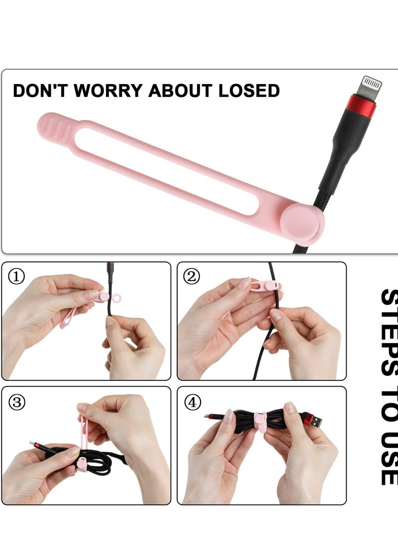 Barakah 16pcs Silicone Cable Straps Wire Organizer for Earphone, Phone Charger, Mouse, Audio, Computer, Reusable Fastening Cable Ties Cord Keeper in Home, Office, Kitchen, School (Pink) - Image 5