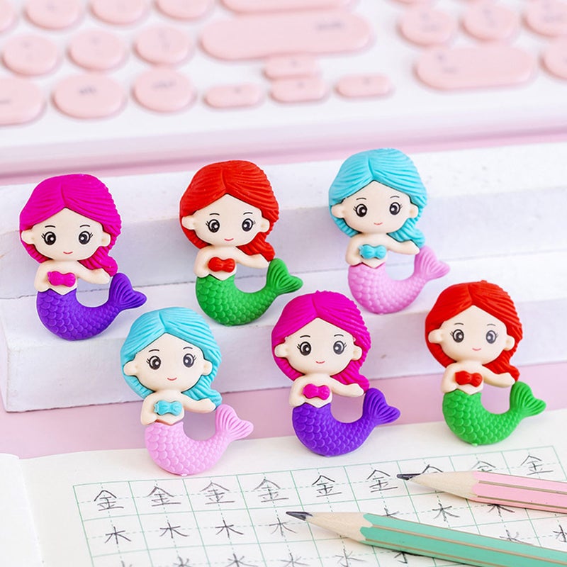 🧸 ممحاة قلم رصاص على شكل حورية البحر للاستخدام المدرسي بألوان متعددة مجموعة من القطع - Image 2