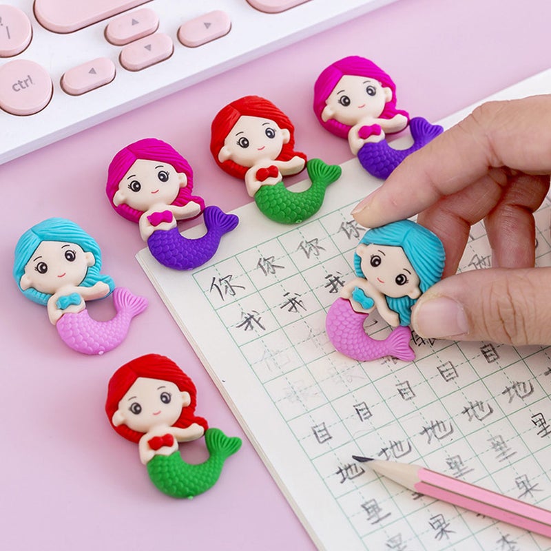 🧸 ممحاة قلم رصاص على شكل حورية البحر للاستخدام المدرسي بألوان متعددة مجموعة من القطع - Image 4