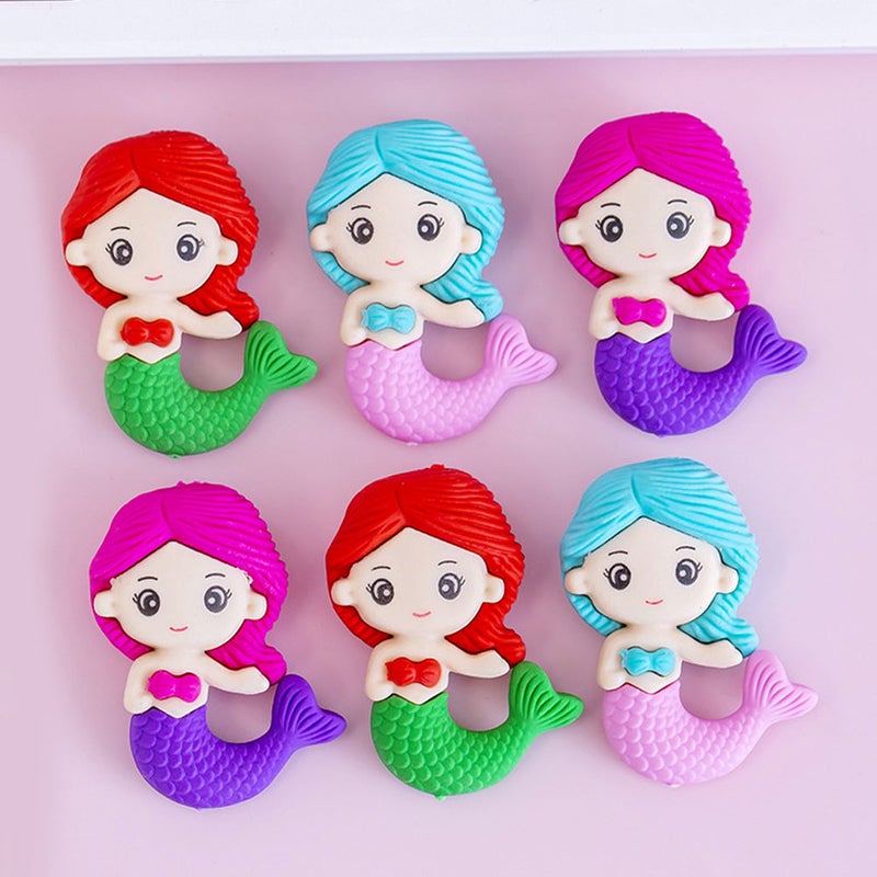🧸 ممحاة قلم رصاص على شكل حورية البحر للاستخدام المدرسي بألوان متعددة مجموعة من القطع - Image 1