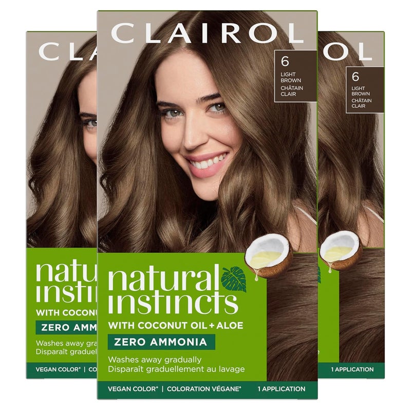 Clairol Natural Instincts DemiPermanent Hair Dye 6 Light Brown Hair Color Pack of 3