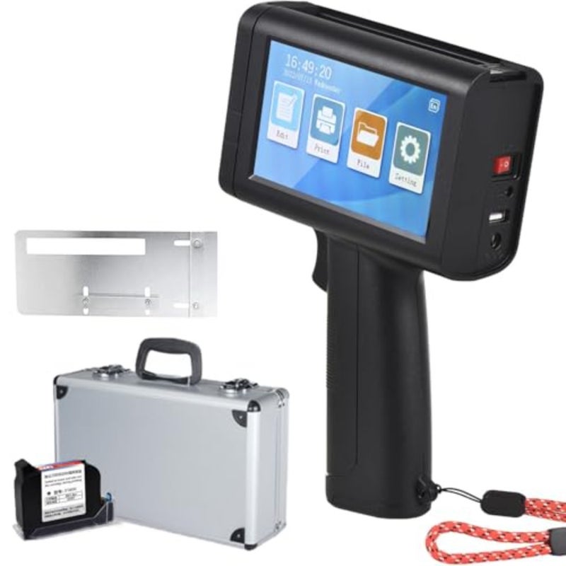 Handheld Printer for Label/Production Date/Barcode/Trademark/Logo/Graphic, Plastic Body, Black, High Definition with 4.3 Inch LED Touchscreen and Quick-Drying Ink Cartridge - Image 1