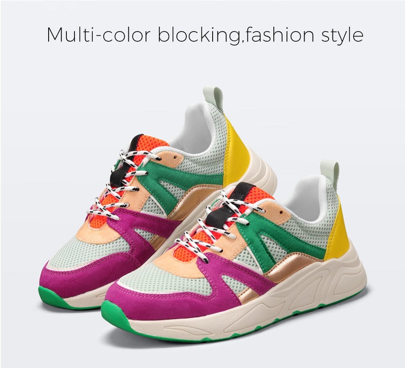LUCKY STEP Womenâ€˜s Fashion Cusual Sneakers Platform Classic Leopard Walking Tennis Travel Shoes Chunky Colorful Lifestyle Sneakers(Fuchsia/Green,8B(M) US) - Image 3