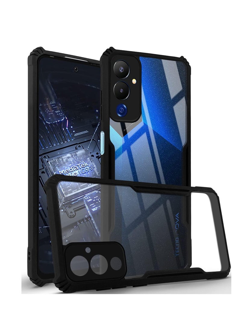 TECNO Pova 4 4G Black Mobile Phone Case Cover, Ultra-Thin Lightweight Cover Soft TPU Bumper + Acrylic Clear Back Case Cover  - Image 1