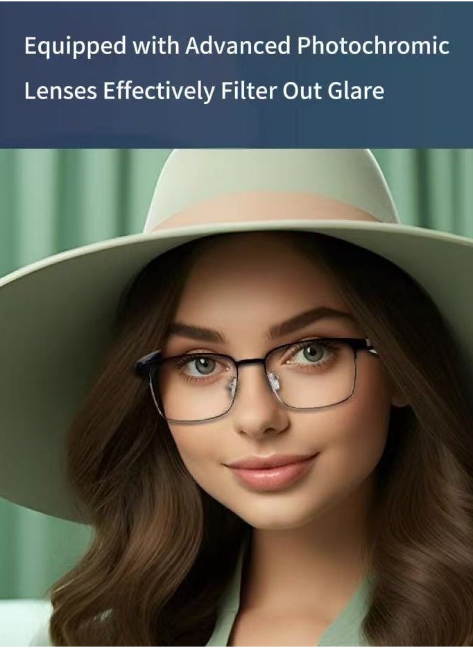 HYUNDAI - Smart and Photochromic Glasses, Polarized Sunglasses with Bluetooth Speaker, Athletic, Outdoor, Sports UV Protection and Voice Control, Smart AI translation Glasses and Headphones, Translation in 144 languages, AI Chat, Music, Assistant via Bluetooth 5.4 - Metal Frame with Photochromic Lenses - Image 1