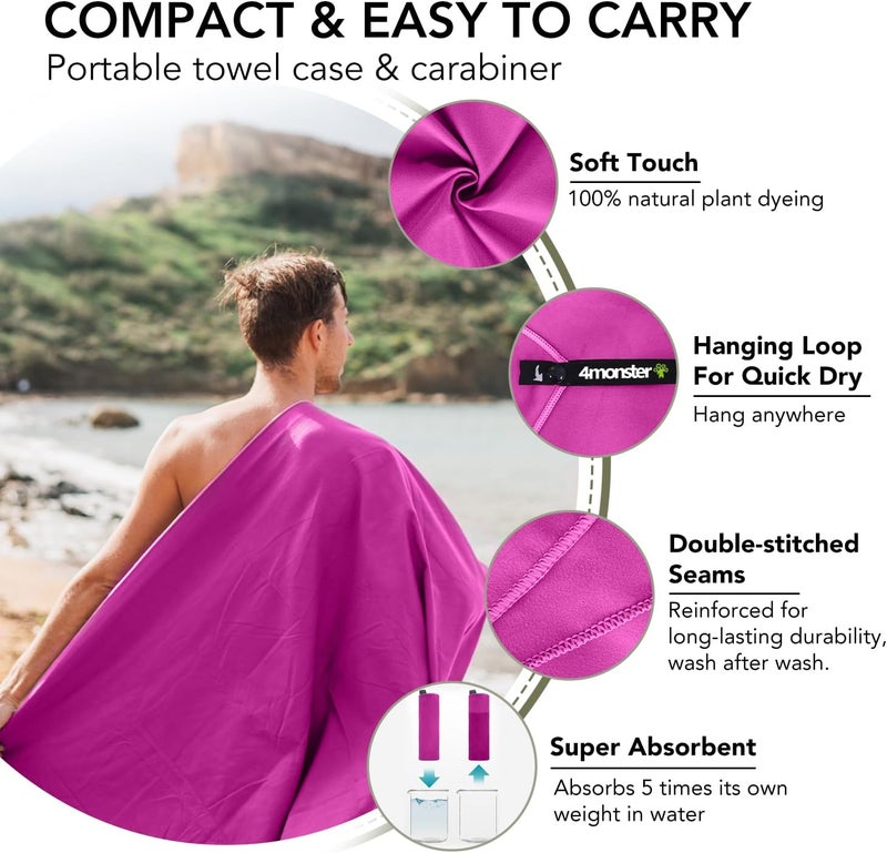 4Monster Camping Towels Super Absorbent, Fast Drying Microfiber Travel Towel, Quick Dry Ultra Soft Compact Gym Towel for Swimming Beach Hiking Yoga Travel Sports Backpack - Image 3