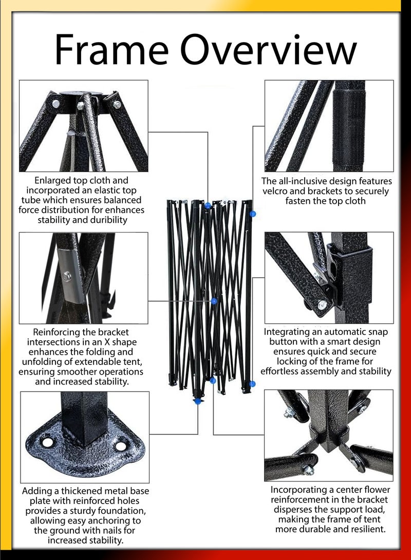 DBLEW خيمة أرضية بإطار فولاذي 3x3 متر للفعاليات الخارجية والحفلات والأسواق والمعارض والشواطئ والنزهات والتخييم والتموين والإعلانات والحدائق والبرجولات والمظلات مقاومة للماء ومحمية من الأشعة فوق البنفسجية. - Image 3