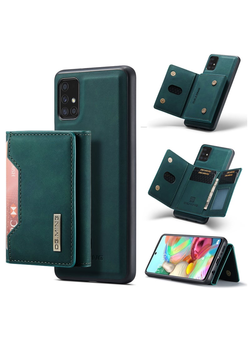 DGMING - CaseMe Wallet Case for Samsung Galaxy A71 DGMING Premium Leather Phone Case Back Cover Magnetic Detachable with Trifold Wallet Card Holder Pocket - Green - Image 1
