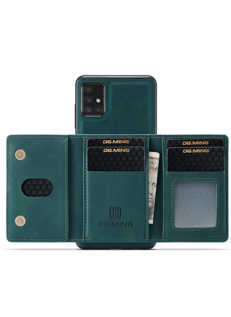 DGMING - CaseMe Wallet Case for Samsung Galaxy A71 DGMING Premium Leather Phone Case Back Cover Magnetic Detachable with Trifold Wallet Card Holder Pocket - Green - Image 1