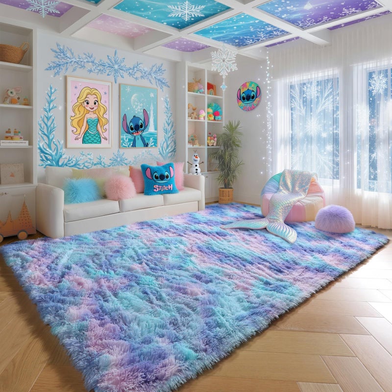 PAGISOFE Soft Purple Rainbow Rugs for Living Room, Fluffy 5x7 Area Rug, PlushCute Kawaii Rug for Bedroom Kids Room Baby Nursery, Girls Room Decor Mermaid Rugs Fuzzy Fur Pastel Carpet, Cozy Cloud Rug - Image 3