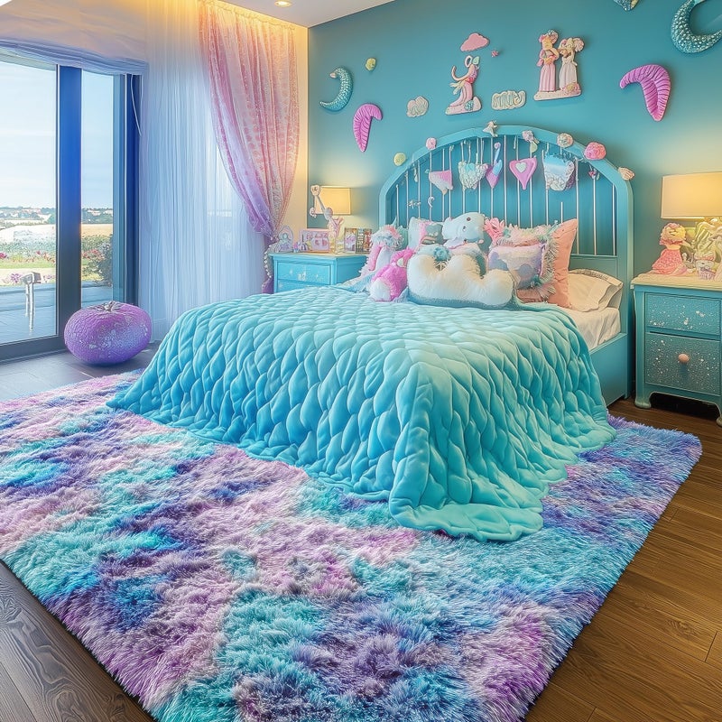 PAGISOFE Soft Purple Rainbow Rugs for Living Room, Fluffy 5x7 Area Rug, PlushCute Kawaii Rug for Bedroom Kids Room Baby Nursery, Girls Room Decor Mermaid Rugs Fuzzy Fur Pastel Carpet, Cozy Cloud Rug - Image 5